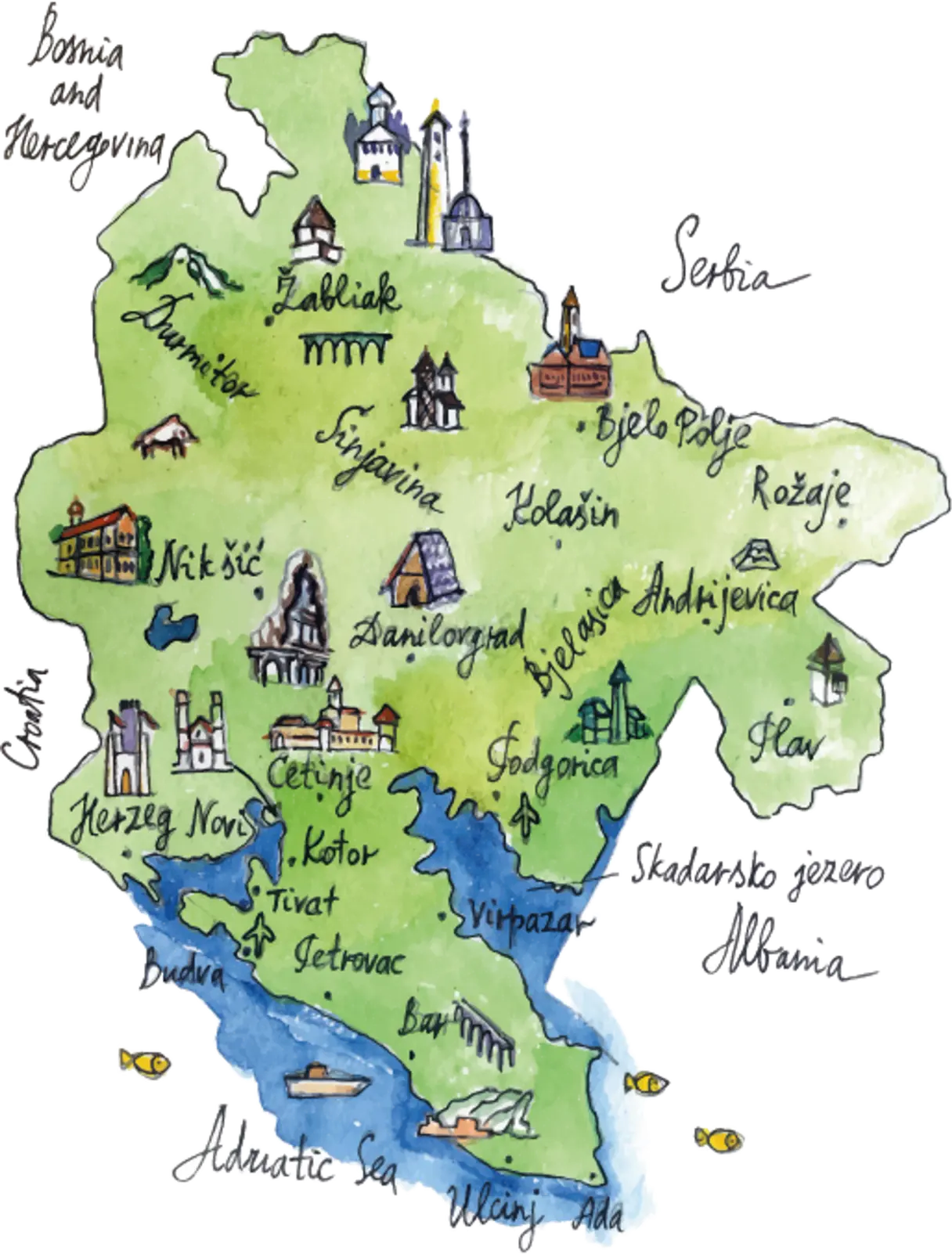 illustrierte Landkarte von Montenegro