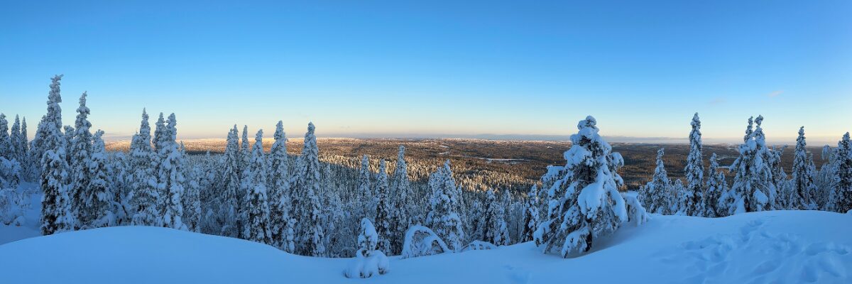 Blick über die Landschaft im Winter Finnland Lappland