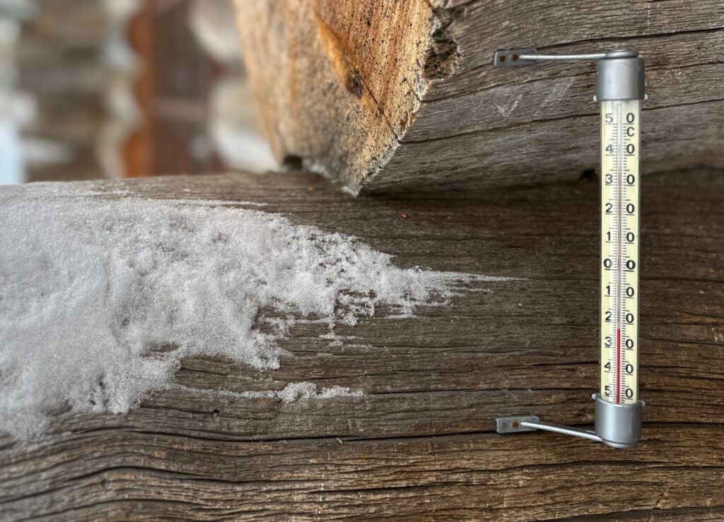 Thermometer Holzblock -20 Grad Schnee