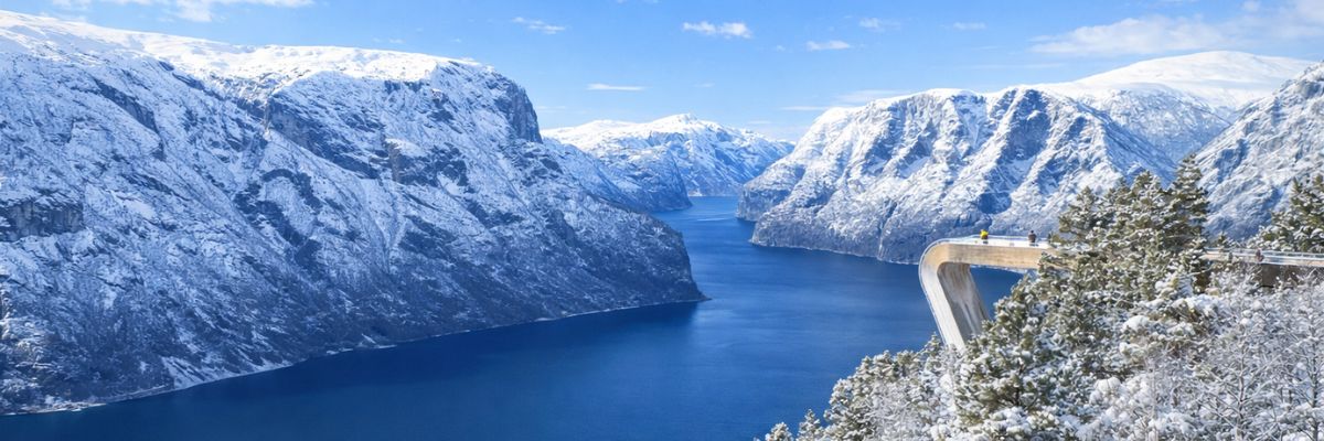 Stegastein viewpoint Aurlandsfjord Winter Schnee